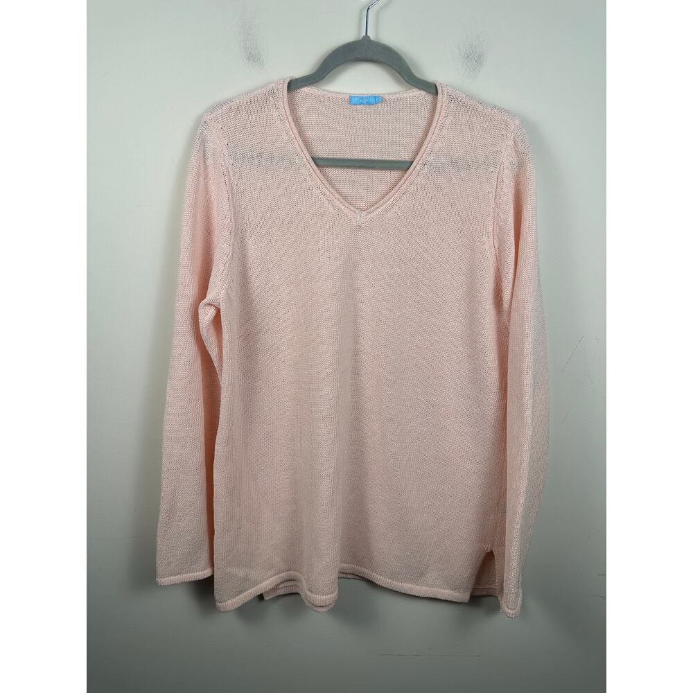 J. McLaughlin Havana Knit Pink V-Neck Sweater Size XL Cotton Blend